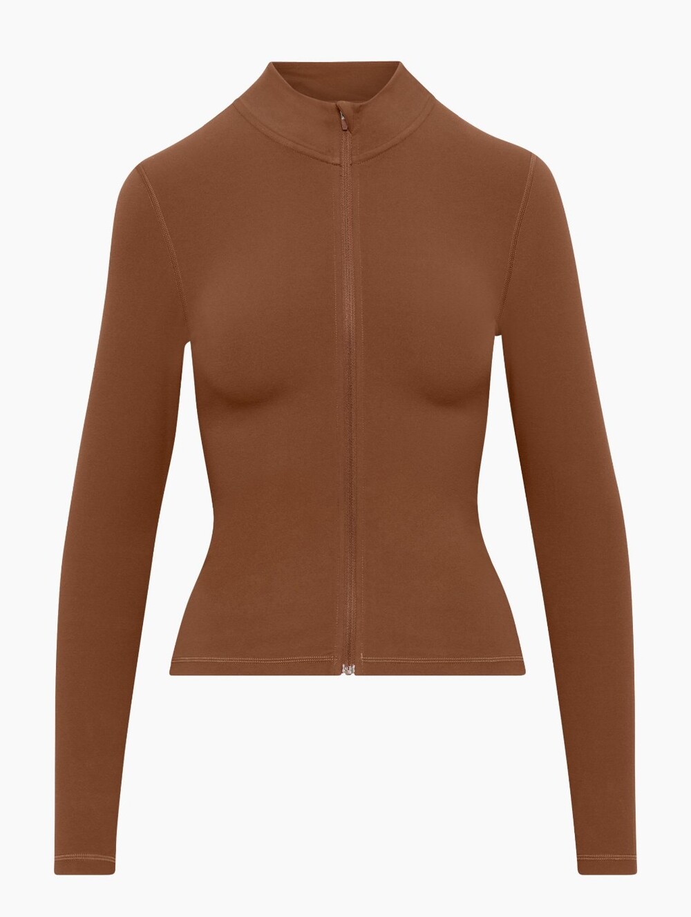 Aritzia TNA Butter Limit Zip-Front Long Sleeve Top in Cognac XL
